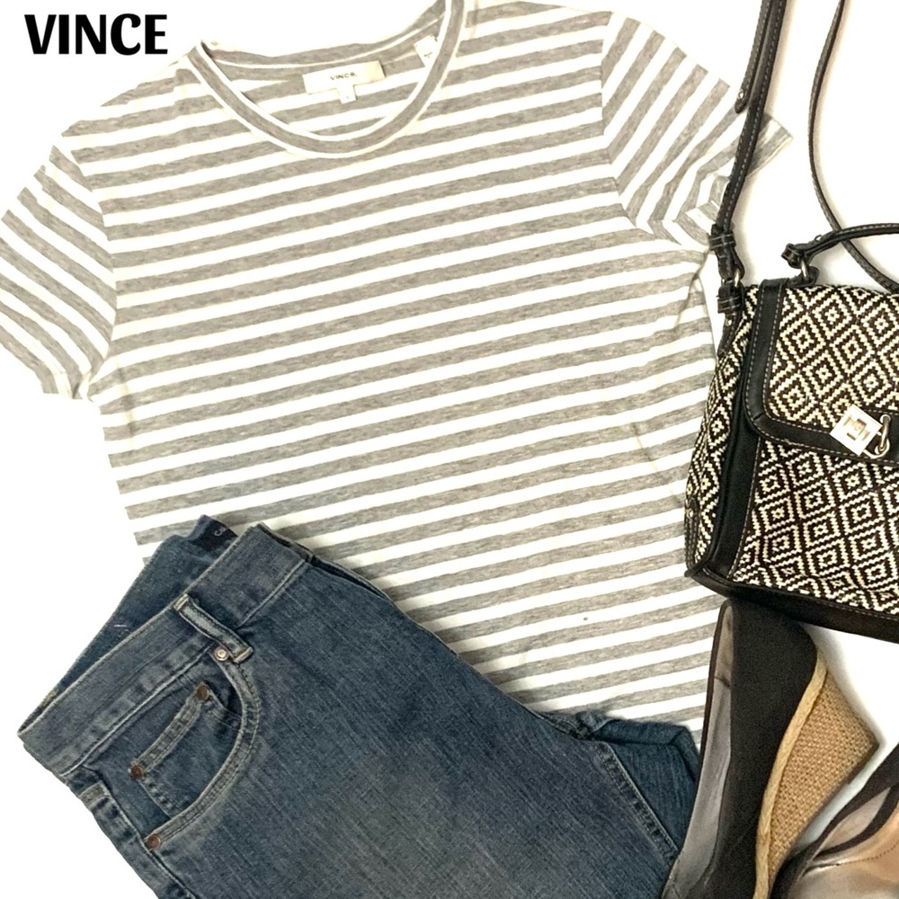 VINCE Striped Essential Crew Neck Tee SZ S